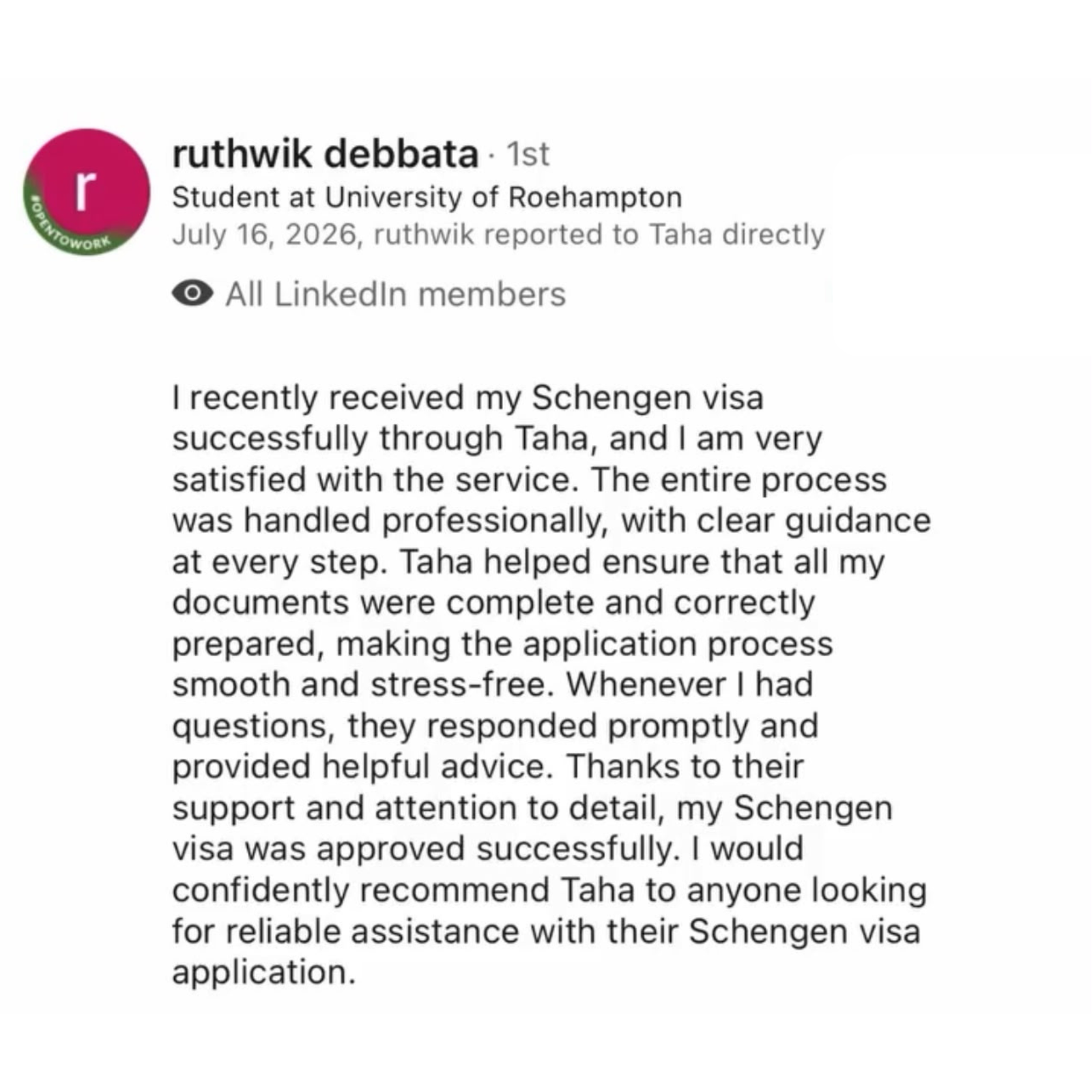 Client review shared with Taha Masood